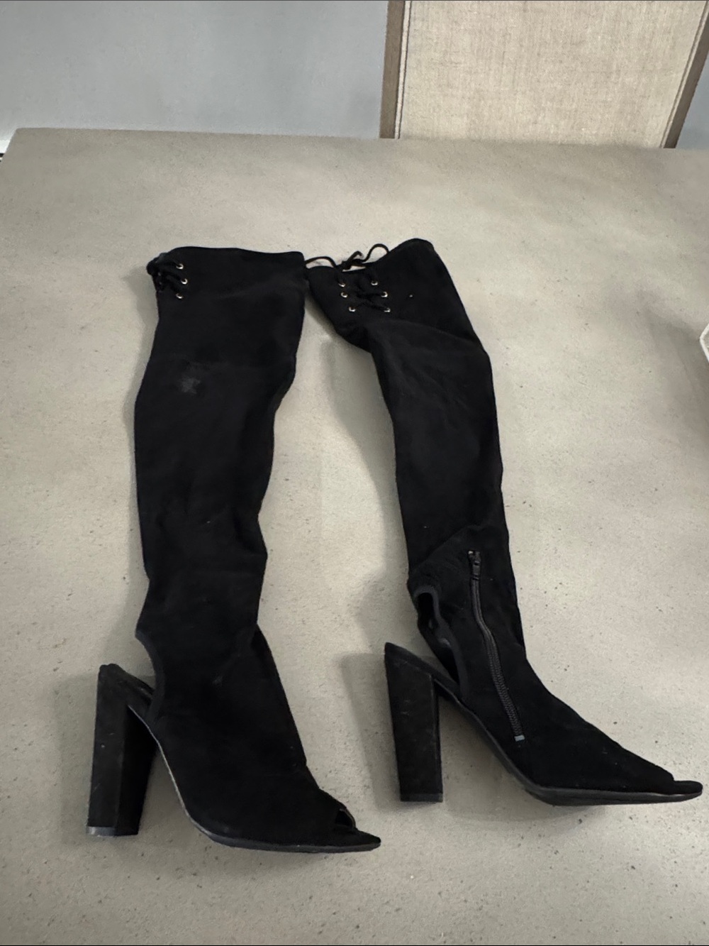 Guess women’s black Over-the-Knee Peep-Toe Heeled Boots